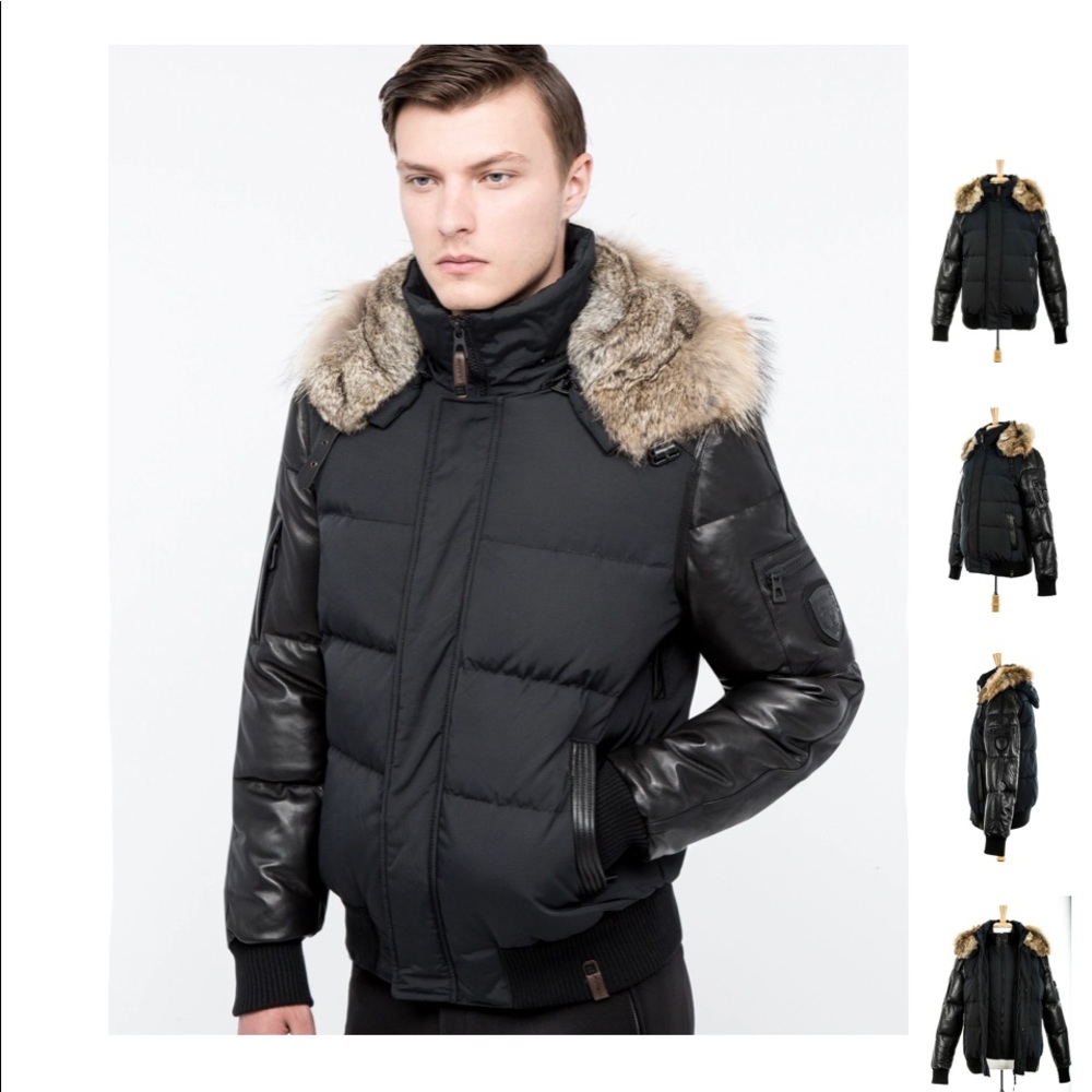 Bale Leather Sleeved Bomber Jacket With Fur Hood